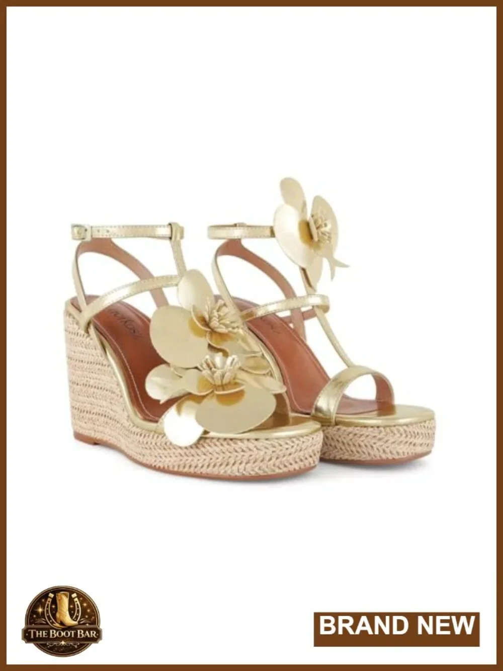 Raffia Wedge Sandals with Floral Pattern and Ankle Wrap